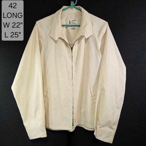 Vintage London Fog Jacket Mens 42L Large Cream Harrington Golf Bomber Zip Up 70s - Picture 1 of 9
